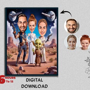 Caricatura familiar de astronauta personalizada Viajero espacial Cósmico Estelar Galáctico Viajero espacial Orbitando Nebulosa Astro Lunar Tripulación Foto digital Dibujos animados