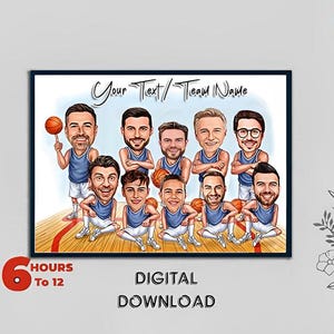 Custom Basketball Team Squad Players and Coaches Sports Caricature Court Athlete Basketball Star Hoops Player Digital Download Birthday Gift