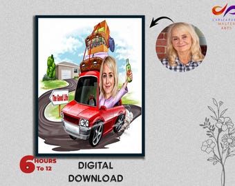 Caricatura de mujer jubilada, regalo perfecto para una jefa jubilada que celebra sus logros de toda la vida, dibujo de caricatura para mujer, descarga digital