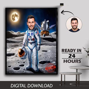 Caricatura personalizada de astronauta, viajero espacial, cósmico, estelar, galáctico, viajero espacial, orbitando nebulosa, astro, lunar, tripulación, foto digital, caricatura
