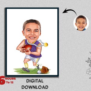 Kids Boys Funny Caricature Sports Athlete Baseball Player Baseball Rugby Running Sport Stadium Sports ground Caricature Design Birthday Gift
