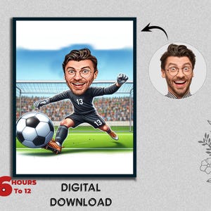 Customized Football Player Caricature Portrait Athletic Player Gift for Male Sports Player Funny Male Photo to Cartoon Digital Download