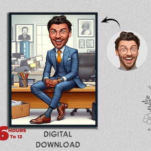 Custom Boss Caricature for Man Businessman Caricature Funny Caricature Personalized Gift Mr Banker Caricature Digital Download Birthday Gift