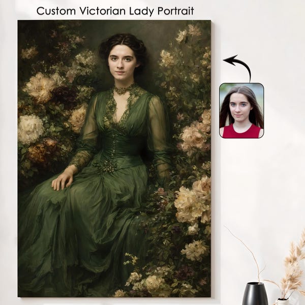 Retrato victoriano personalizado, cuadro de dama elegante, arte mural vintage