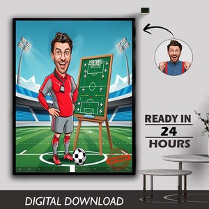 Male Boys Men Football Player Coach Caricature Portrait Athletic Soccer Player Gift Sports Player Funny Photo to Cartoon Digital Download