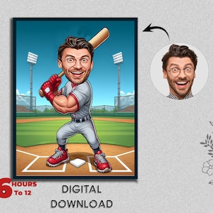 Benutzerdefinierte Porträt von Baseballspieler Baseball Sport Basisball Sport Stadion Sportplatz Porträt Karikatur Design Geburtstagsgeschenk