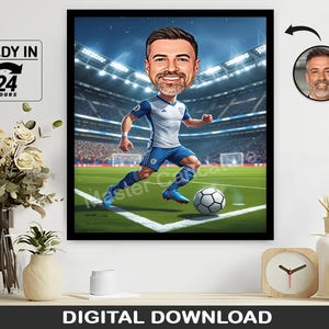 Personalized Male Soccer Player Caricature Artwork, Custom Birthday Gift, Male Football Player, Rugby Player Birthday Gift Digital Download
