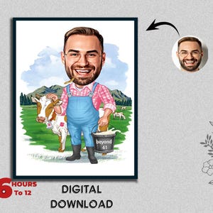Male Caricature of Milkman Milk Man Animal Pet Cow Lover Caretaker Wildlife Forest Ranger Nature Protector Digital Download Birthday Gift