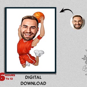 Basketball Player Caricature Court Player Basketball Athlete Basketball Star Hoops Player Digital Download Photo to Cartoon Birthday Gift