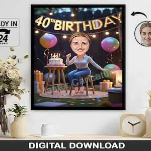 Personalized 40th Birthday Caricature: Custom Portrait Gift (Digital Download)