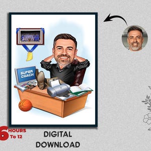 Physical Education Football Rugby Baseball Athletic Super Coach Caricature Gift Male Sports Instructor Funny Coach Photo to Cartoon Digital