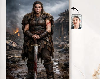 Aangepast portret Viking-vrouw: historische krijgerkunst (digitaal bestand of poster)
