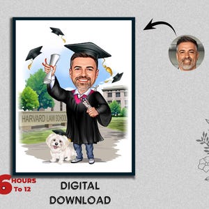 Special Male Boys & Pet Graduation Caricature Diploma Certification Qualification Academic Degree Portrait Digital Cartoon Download Birthday