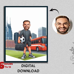 Customized Football Player Caricature Portrait Athletic Player Gift for Male Sports Player Funny Male Photo to Cartoon Digital Download