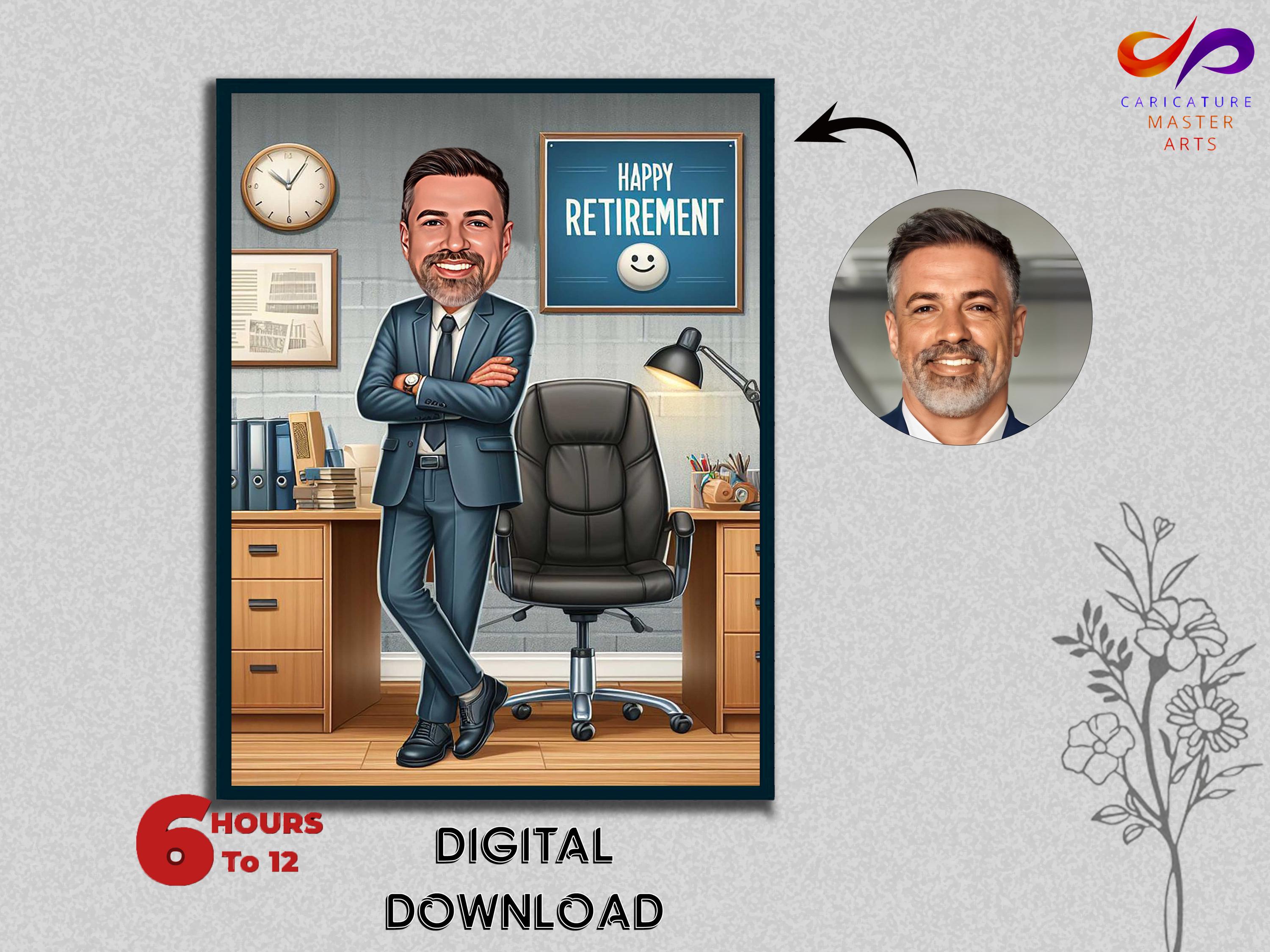 Regalo de caricatura de jubilación: Retrato personalizado (descarga digital)