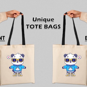 Bolsa de Panda Genial: Estampado frontal y posterior, Diseño de Dibujos Animados Elegante, Bolsa de Lona Reutilizable, Regalo Ideal para Amantes de los Animales, Bolsa Ecológica