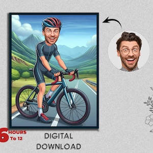 Ciclista Jinete Ciclista Vendedor ambulante Entusiasta del ciclismo Atletas Ciclismo Wheeler Amantes de los deportes Caricatura Regalo de cumpleaños Foto Dibujo animado Descarga digital