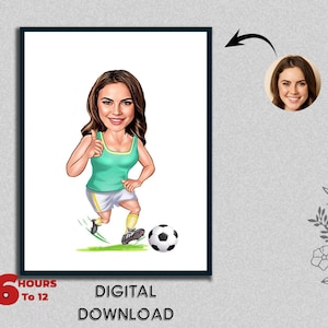 Female Ladies Girls Football Player Caricature Portrait Athletic Gift for Female Sports Player Funny Male Photo to Cartoon Digital Download