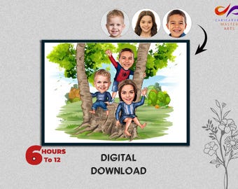 Custom Family Caricature Portrait from Photo (Digital Download)