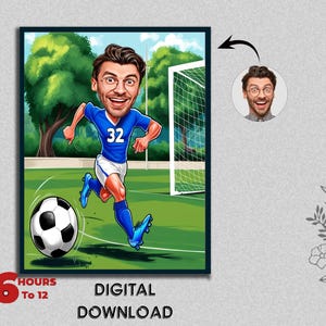 Boys Men Football Player Coach Caricature Portrait Athletic Player Gift for Male Sports Player Funny Fun Photo to Cartoon Digital Download
