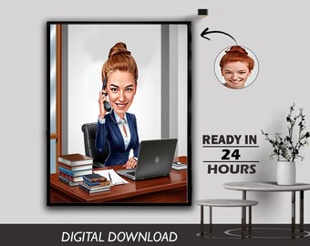 Regalo de jubilación: Retrato personalizado de caricatura de empleado de oficina (descarga digital)