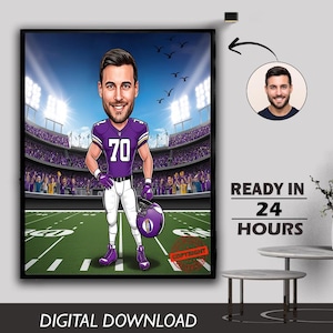 Custom Football Player Caricature Portrait Athletic Player Gift for Male Sports Player Funny Male Photo to Cartoon Digital Download