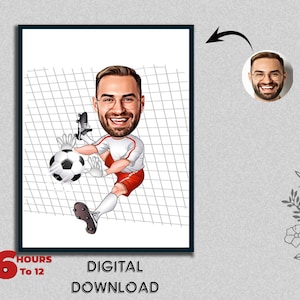 Boys Men Football Player Coach Goal keeper Athletic Caricature Portrait Gift for Male Sports Man Funny Fun Photo to Cartoon Digital Download