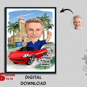 Male Business Man with Luxury Car Caricature Personalized Executive Portrait Gift for Him Success Celebration Luxury Lifestyle Digital Art
