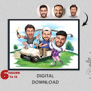 Karikatur von Golfer Freunde Geschenk Golf spielen Golfsman Golf Athlet Benutzerdefinierte Karikatur Porträt vom Foto, Golf Spieler Cartoon Geburtstag