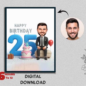 Bespoke 25th Birthday Caricature Gift Personalized Illustration Unique Milestone Celebration Fun & Memorable Keepsake can Create for any age