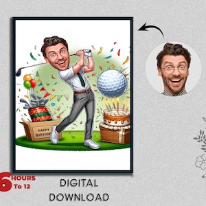 Nieuw golfkarikatuur verjaardagscadeau Gepersonaliseerde illustratie Unieke mijlpaalviering Leuk en gedenkwaardig aandenken voor elke leeftijd