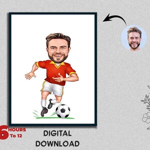 Boys Men Football Player Game Coach Caricature Portrait Athletic Player Gift Male Sports Player Funny Fun Photo to Cartoon Digital Download