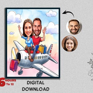 Maschio Femmina COPPIA CARICATURA Aereo volante in aria Festa Amante Cartone animato Foto Avventurieri Decorazioni uniche Coppia appena nata Regalo di anniversario