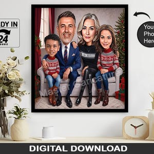 Custom Family Caricature Portrait from Photo | Funny Digital Cartoon Illustration | Christmas Holiday Gift | Personalized Artwork