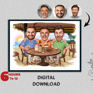 New Custom Friends Enjoying Drinking Socially Boozing together Picnic Caricature Photo Outdoor Night Out sitting Gift Men Digital Download