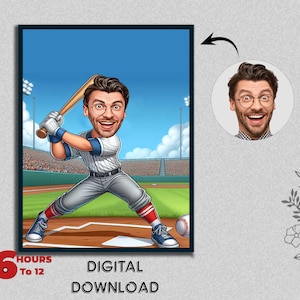 Kundenspezifisches Porträt des Baseballspielers Baseballsport-Basisball Sport-Stadion Sportplatz Porträt-Karikatur-Entwurfs-Geburtstagsgeschenk