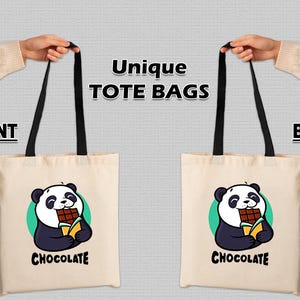 Borsa tote a forma di panda per gli amanti del cioccolato - Cartoni animati, amanti del cioccolato, borsa in tela bifacciale con panda, regalo riutilizzabile per i propri cari e amici