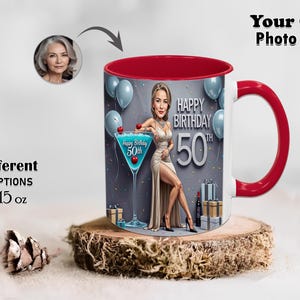 Female Girls 50th Birthday Caricature Stylish Mug Ladies Your Own Photo Funny Mugs Cartoon Coffee Mug Gift Girlfriend Grandma Custom Tea Cup