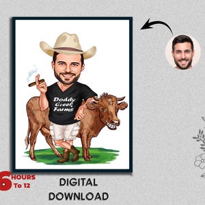 Male Cowboy Bull Fighter Caricature Animal Pet Cow Lover Caretaker Wildlife Forest Ranger Nature Protector Digital Download Birthday Gift