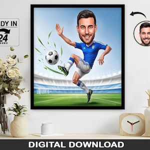 Personalized Male Soccer Player Caricature, Football Player Cartoon, Sports Portrait, Best Custom Gift for him Digital Download