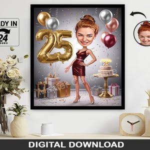 Personalized 25th Birthday Caricature Gift Personalized Birthday Gift Unique Milestone Celebration, Memorable Birthday Gift Digital Download