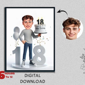Maßgeschneiderte Karikatur zum 18. Geburtstag Geschenk Personalisierte Illustration Einzigartige Meilensteinfeier Spaß & unvergessliches Andenken kann für jedes Alter erstellt werden
