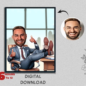 Custom Boss Caricature for Man Businessman Caricature Funny Caricature Personalized Gift Mr Banker Caricature Digital Download Birthday Gift