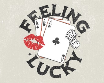 Feeling Lucky PNG File, Las Vegas Retro Vintage Transparent T-Shirt Design, Casino PNG Instant Digital Download, Vegas Bridal Bachelorette