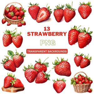 Strawberry Clipart, Summer Clipart, Fruit PNG, Strawberry png, Sublimation Design, Commercial Use, Instant Download