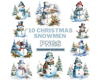 Watercolor Christmas Snowman Clipart – Festive PNG Bundle (Digital Download)