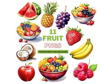 Aquarell Früchte Clipart: Sommer PNG Bundle (Digitaler Download)