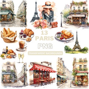 Watercolor Paris Clipart, Eiffel Tower Clipart, Paris png, Parisian Cafe, France Clipart, Digital Crafting, Commercial Use