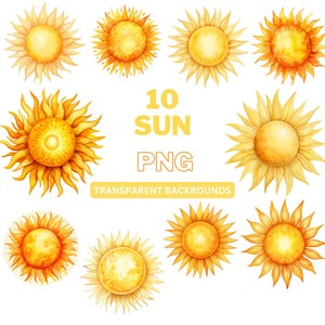 Watercolor Sun Clipart: Summer Sunshine PNG (Digital Download)