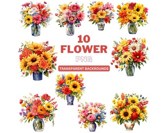 Watercolor Flower Bouquet Clipart: Cottagecore PNG (Digital Download)